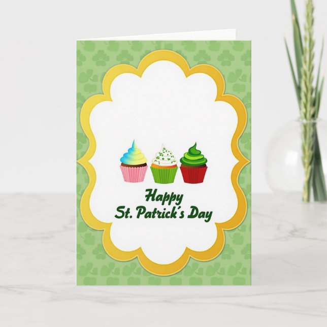 Shamrock Cupcake St Patricks Day Card (Front)