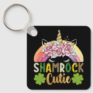 Shamrock Cutie Unicorn Rainbow St Patricks Day Keychain