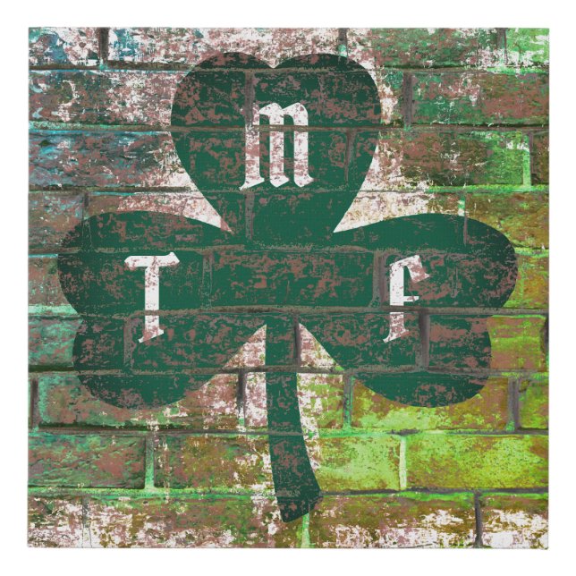 Shamrock Distressed Graffiti Monogrammed Initials Faux Canvas Print (Front)