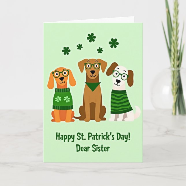 Shamrock Dogs Sister Green Glitter Card (Front)