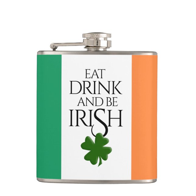 Shamrock Eat Drink and Be Irish Flag Flask (Front)