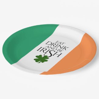 Shamrock Eat Drink and Be Irish Flag Paper Plate