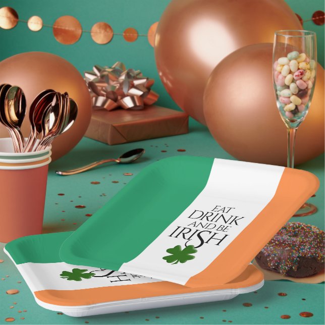 Shamrock Eat Drink and Be Irish Flag Paper Plates (Multi)