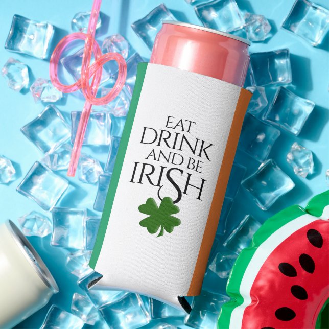 Shamrock Eat Drink and Be Irish Flag Seltzer Can Cooler (In Situ Summer)