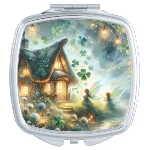 Shamrock Fairy Cottage Glow Compact Mirror