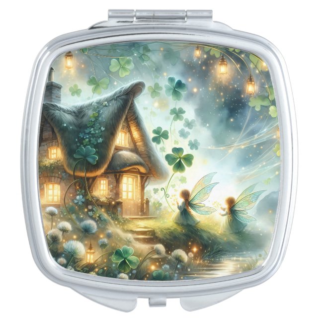 Shamrock Fairy Cottage Glow Compact Mirror (Front)