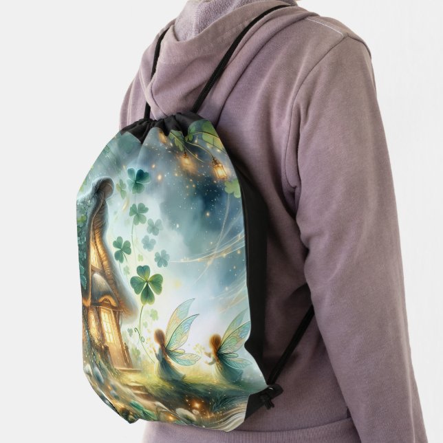 Shamrock Fairy Cottage Glow Drawstring Bag (Insitu)