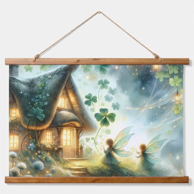 Shamrock Fairy Cottage Glow Hanging Tapestry (Front)
