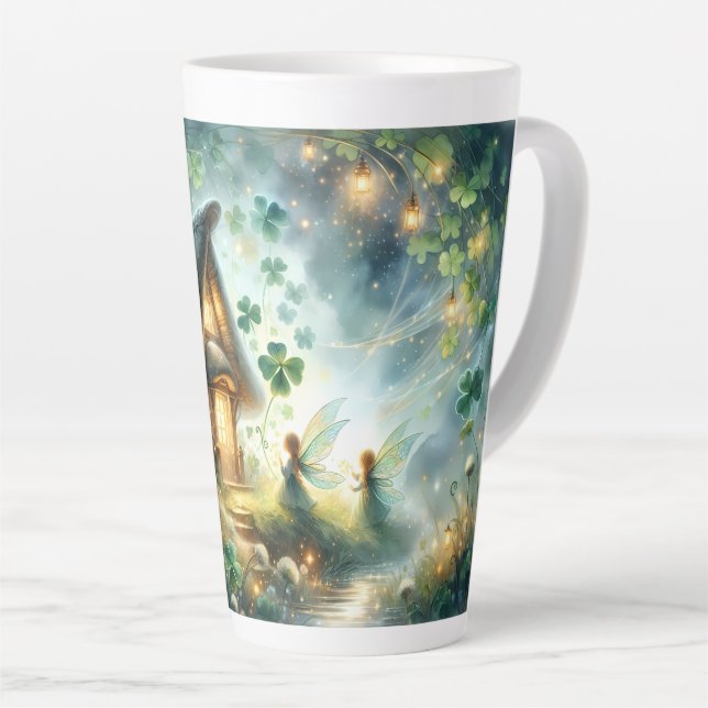 Shamrock Fairy Cottage Glow Latte Mug (Right Angle)