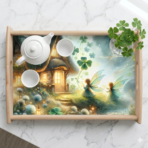 Shamrock Fairy Cottage Glow Serving Tray