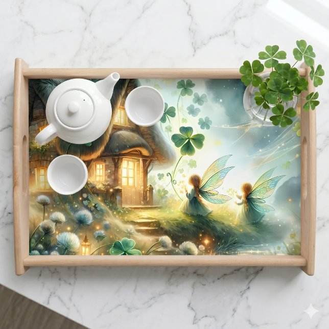 Shamrock Fairy Cottage Glow Serving Tray (Shamrock Fairy Cottage Glow Serving Tray)