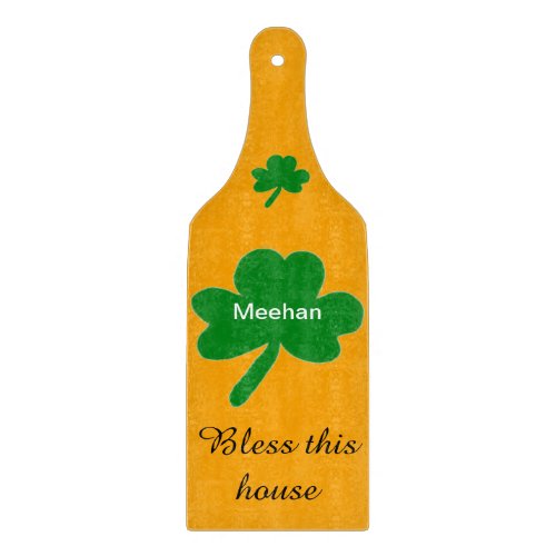 Shamrock Family Name Bless This House Cutting Board