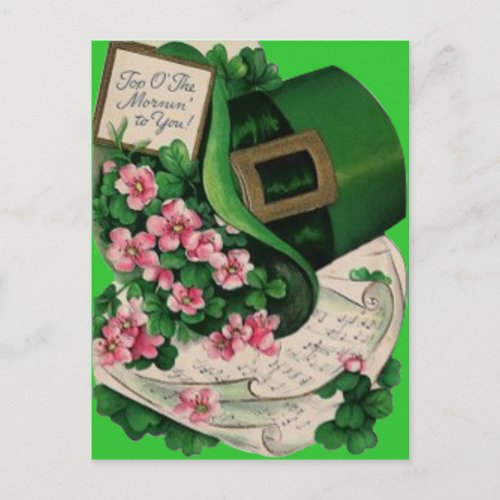 Shamrock Flower Leprechaun Hat Sheet Music Postcard