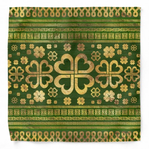 Shamrock Four_leaf Clover Green Wood and Gold Bandana