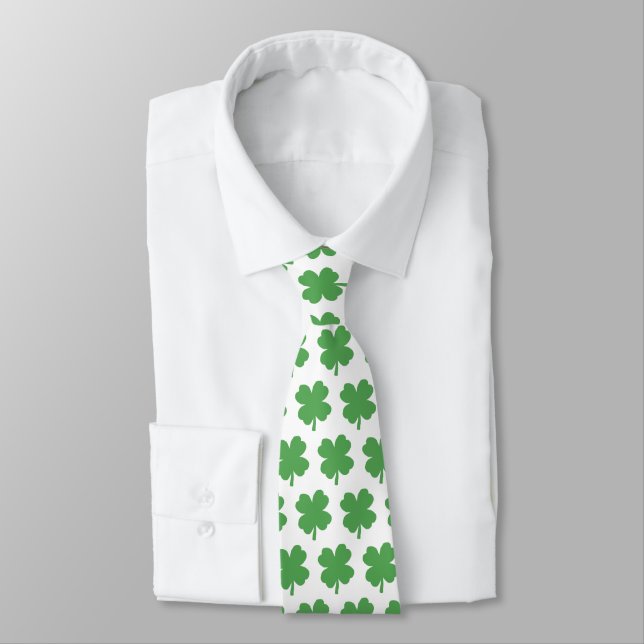 Shamrock Four Leaf Clover Pattern Neck Tie (Tied)