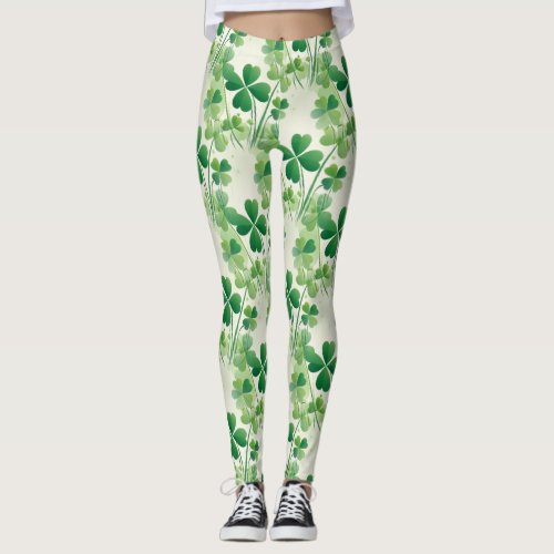 Shamrock Four leaf Clover St Patricks Day Leggings