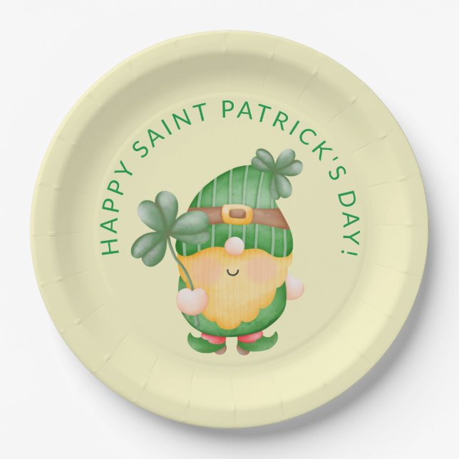 Shamrock Gnome Happy Saint Patrick's Day Paper Plates (Front)