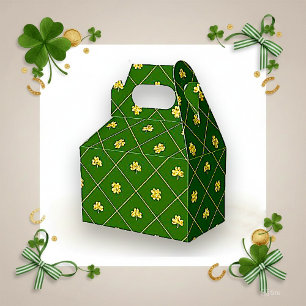Shamrock Gold Glitter Green Lattice Favor Boxes