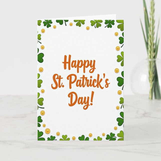 Shamrock Gold Pattern Holiday Card (Front)