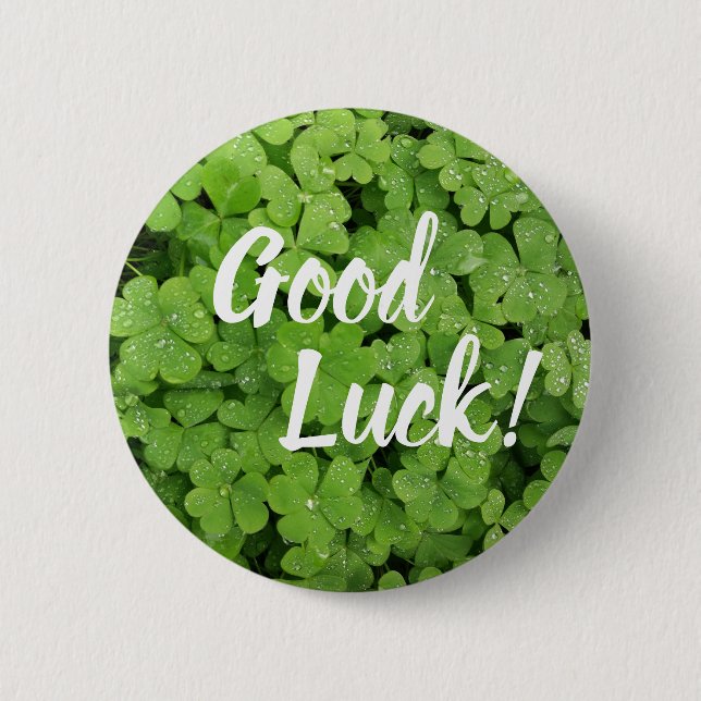 Shamrock good luck pinback button (Front)