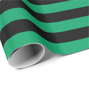 Shamrock Green and Black Stripe Wrapping Paper