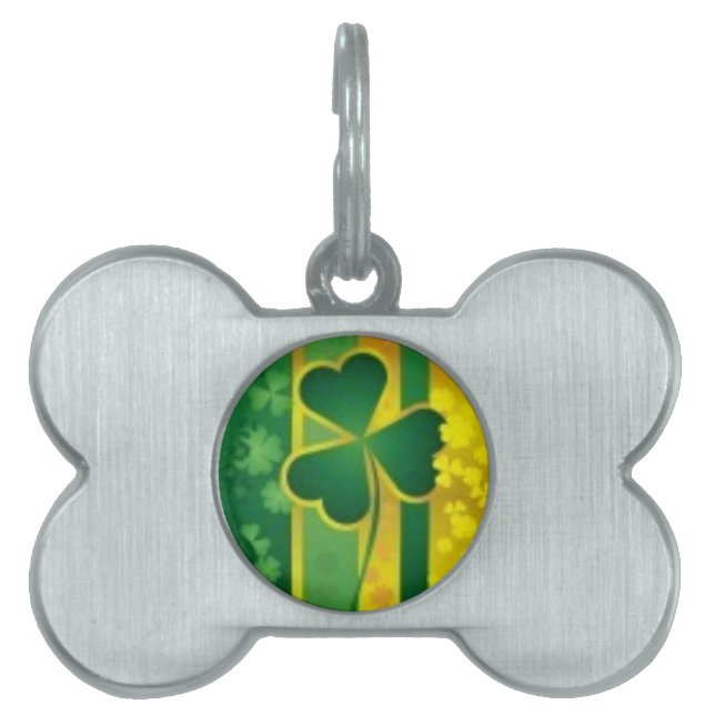 Shamrock Green and Gold Design Pet Tag (Front)