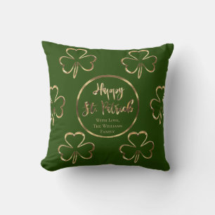 Shamrock Green and Gold Irish St. Patrick Throw Pillow
