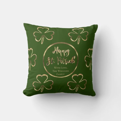 Shamrock Green and Gold Irish St Patrick Throw Pillow