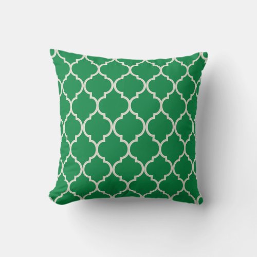 Shamrock Green and White Quatrefoil Pattern Throw Pillow