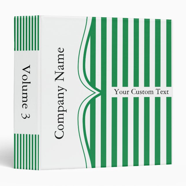Shamrock Green and White Stripes 3 Ring Binder (Front/Spine)