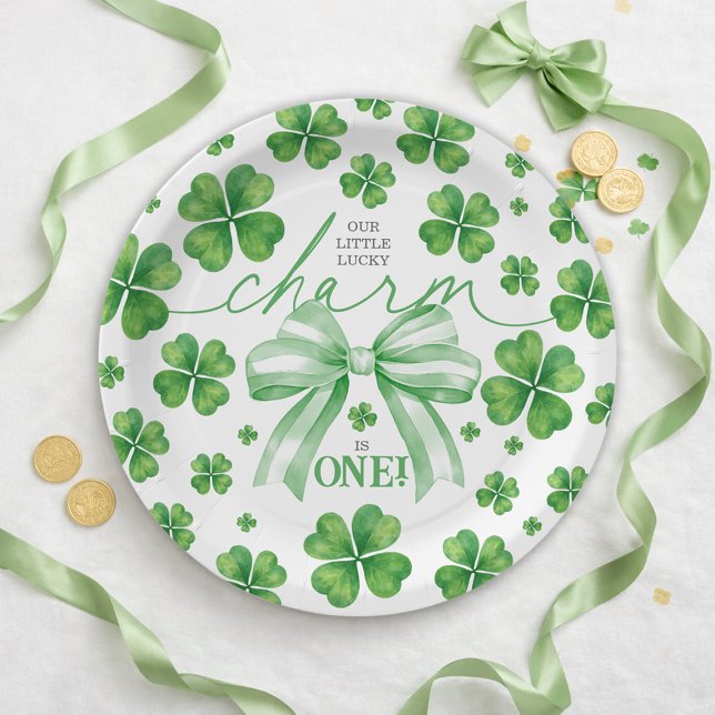Shamrock Green Bow Lucky Charm 1st Birthday Paper Plates (Shamrock Green Bow Lucky Charm 1st Birthday Paper Plates)