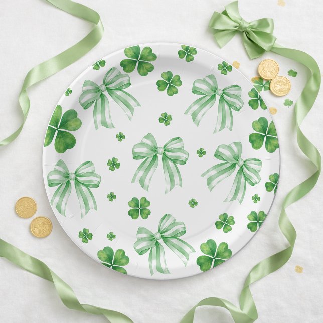 Shamrock Green Bow St. Patricks Day  Paper Plates (Shamrock Green Bow St. Patricks Day Paper Plates)