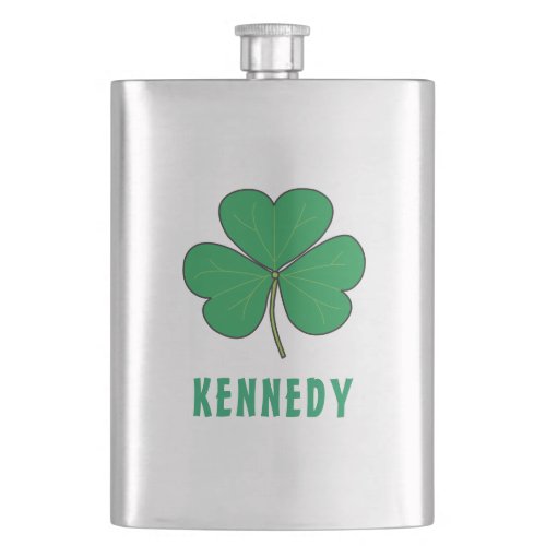 Shamrock Green Clover Ireland Celtic Irish Name Flask