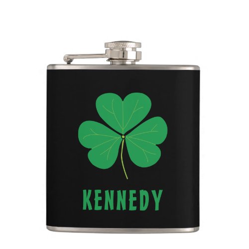 Shamrock Green Clover Ireland Celtic Irish Name Flask