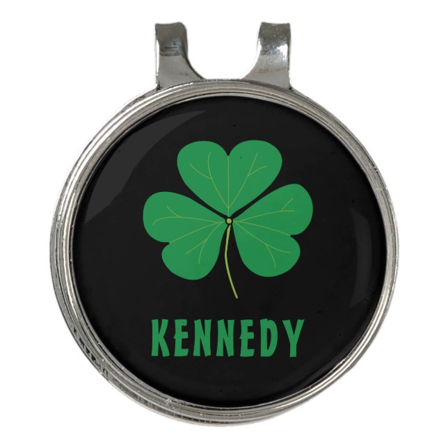 Shamrock Green Clover Ireland Celtic Irish Name Golf Hat Clip (Front)
