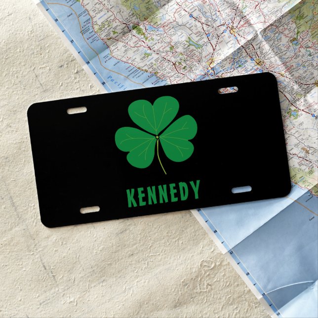 Shamrock Green Clover Ireland Celtic Irish Name License Plate (In Situ)