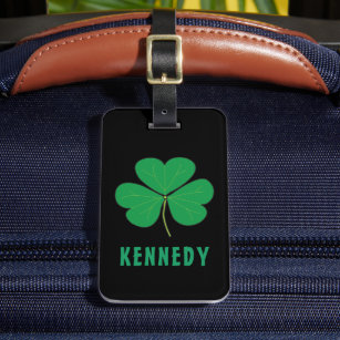Shamrock Green Clover Ireland Celtic Irish Name Luggage Tag