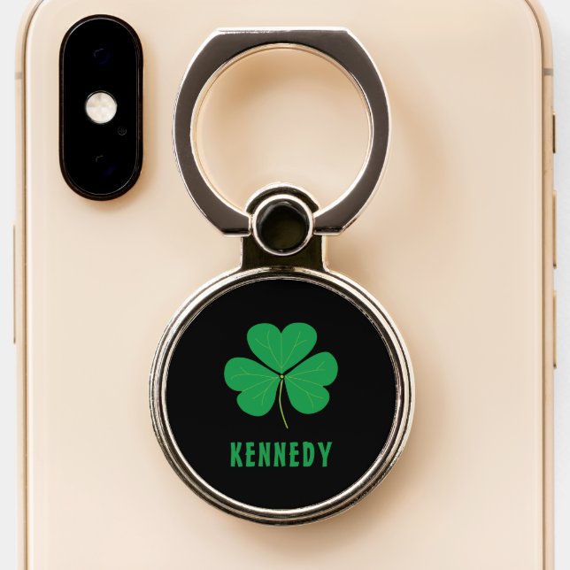 Shamrock Green Clover Ireland Celtic Irish Name Phone Ring Stand (Close Up)