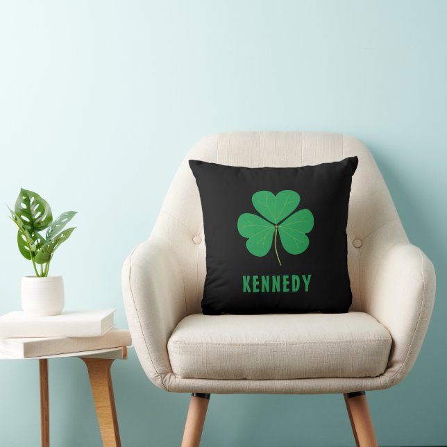 Shamrock Green Clover Ireland Celtic Irish Name Throw Pillow (Chair)
