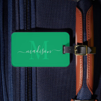 Shamrock Green Color Custom Initial & Name Luggage Tag