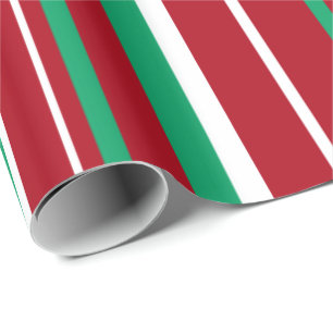 Shamrock Green, Dark Red, White Stripe Christmas Wrapping Paper
