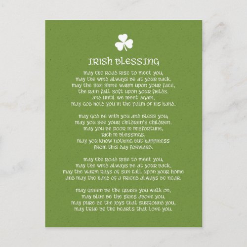 Shamrock Green Irish Blessing Postcard