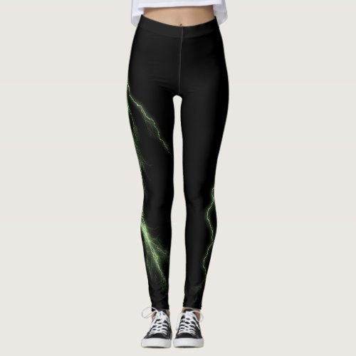 Shamrock Green Lightning Strikes Spandex Leggings