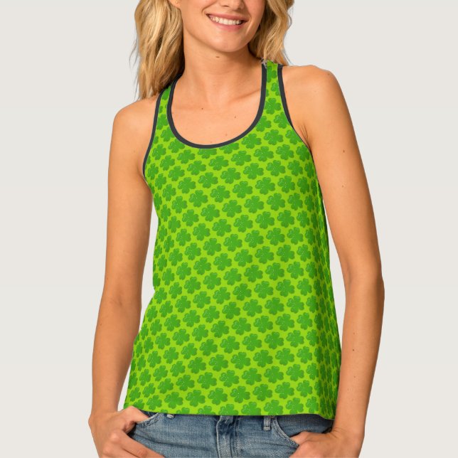 Shamrock Green Lucky Clover St Patrick's Day Irish Tank Top (Front)