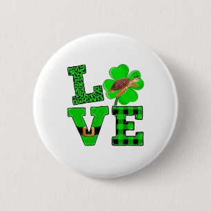 Shamrock Green Plaid Love Sea Turtle St Patrick'S Button