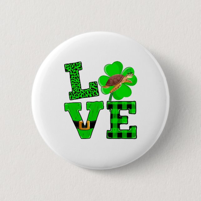 Shamrock Green Plaid Love Sea Turtle St Patrick'S Button (Front)