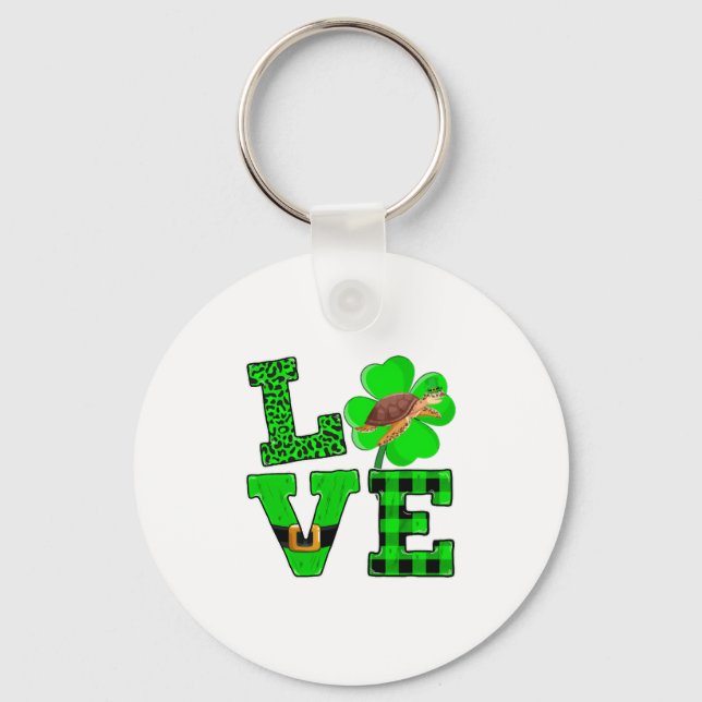 Shamrock Green Plaid Love Sea Turtle St Patrick'S Keychain (Front)