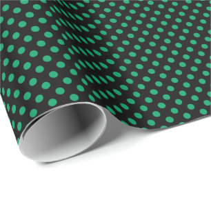 Shamrock Green Polka Dots on Black Wrapping Paper