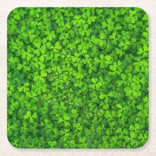 Shamrock green St Patricks Day Square Paper Coaster