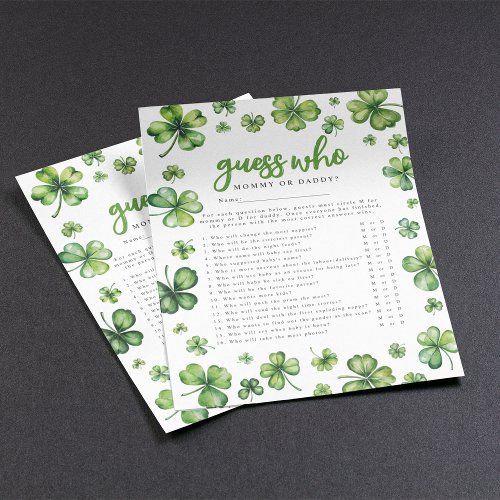 Shamrock Guess Who Baby Shower Game Flyer